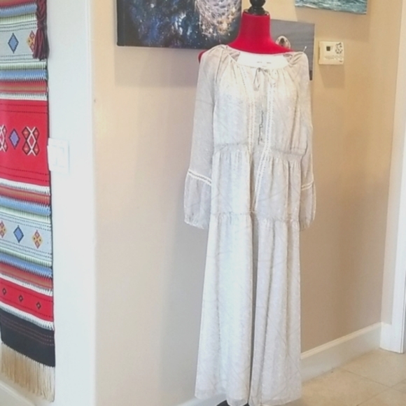 ELLA MOSS Cottagecore Cream Natural Gown Rayon Revolve Chic Hippie Peasant Dress - Picture 2 of 12